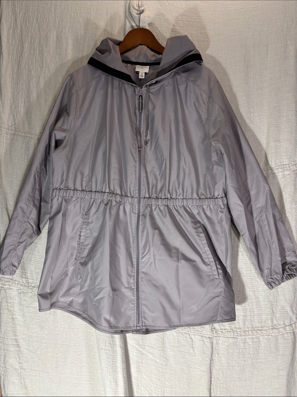 St. John's Bay Plus Size 0X Grey Hooded Rain Jacket Cinch Waist Parka Anorak EUC